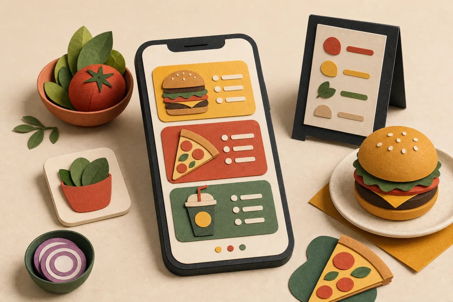 Ilustración editorial de un menú gastronómico preparado para canales digitales